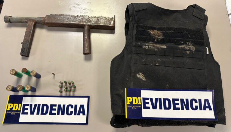 PDI detuvo a hombre que mantenía un arma de fuego artesanal, municiones y un chaleco antibalas en Valdivia