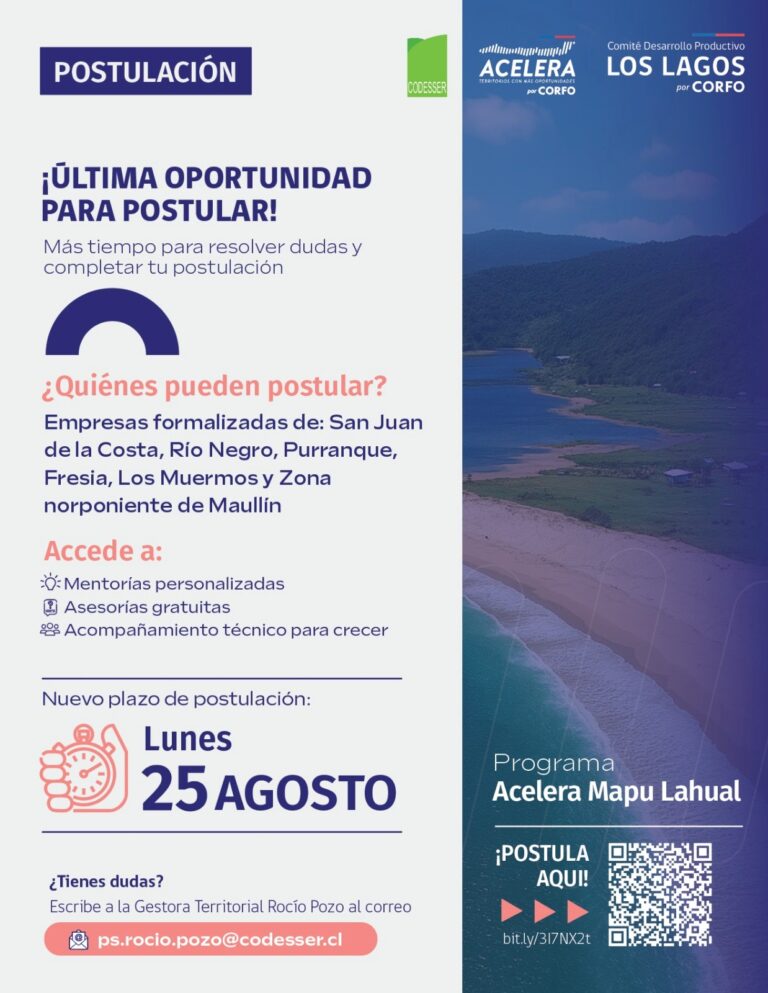 Acelera Mapu Lahual extiende su fase de postulación hasta el 25 de agosto para sumar más empresas al proceso
