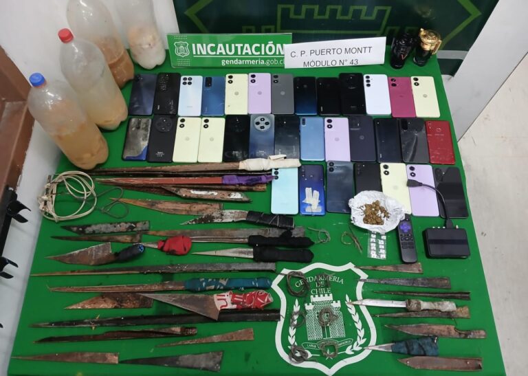 Gendarmería realiza masiva incautación de elementos prohibidos en cárcel de Puerto Montt