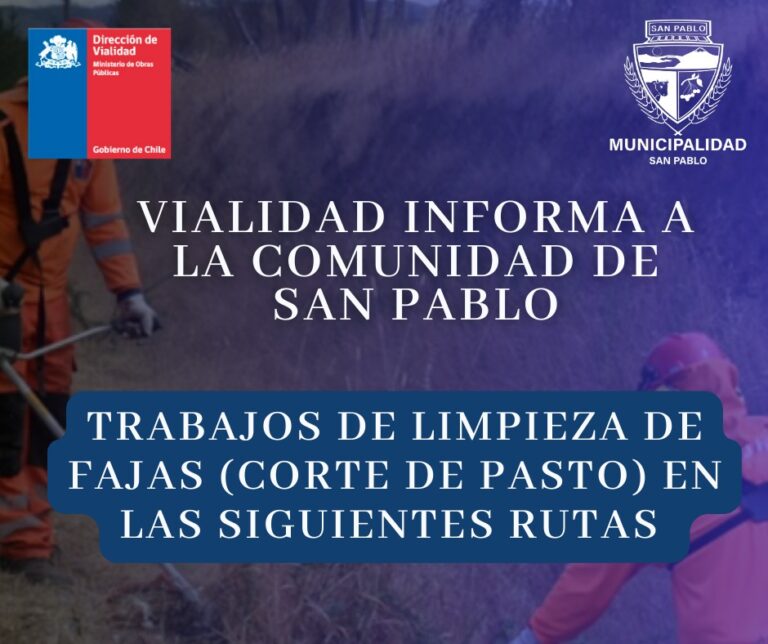 Vialidad anuncia limpieza de faja en rutas de la comuna de San Pablo a partir del 1 de diciembre