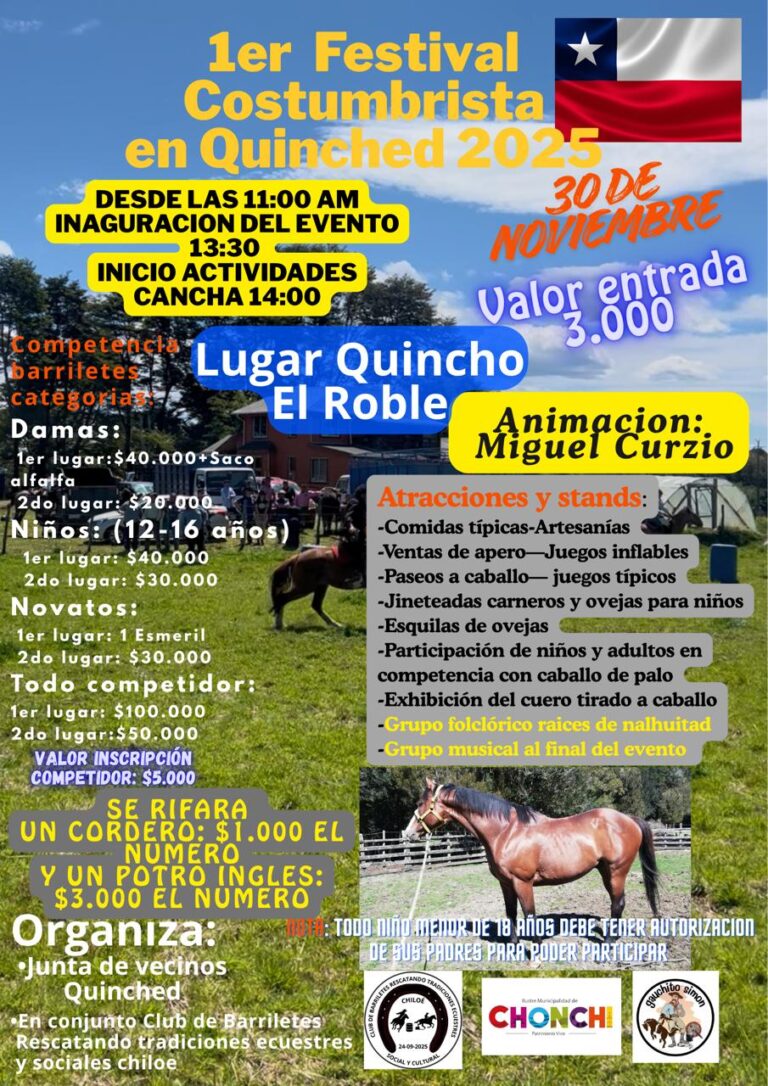 Este domingo 30 de noviembre se realizará el «Primer Festival Costumbrista» de Quinched
