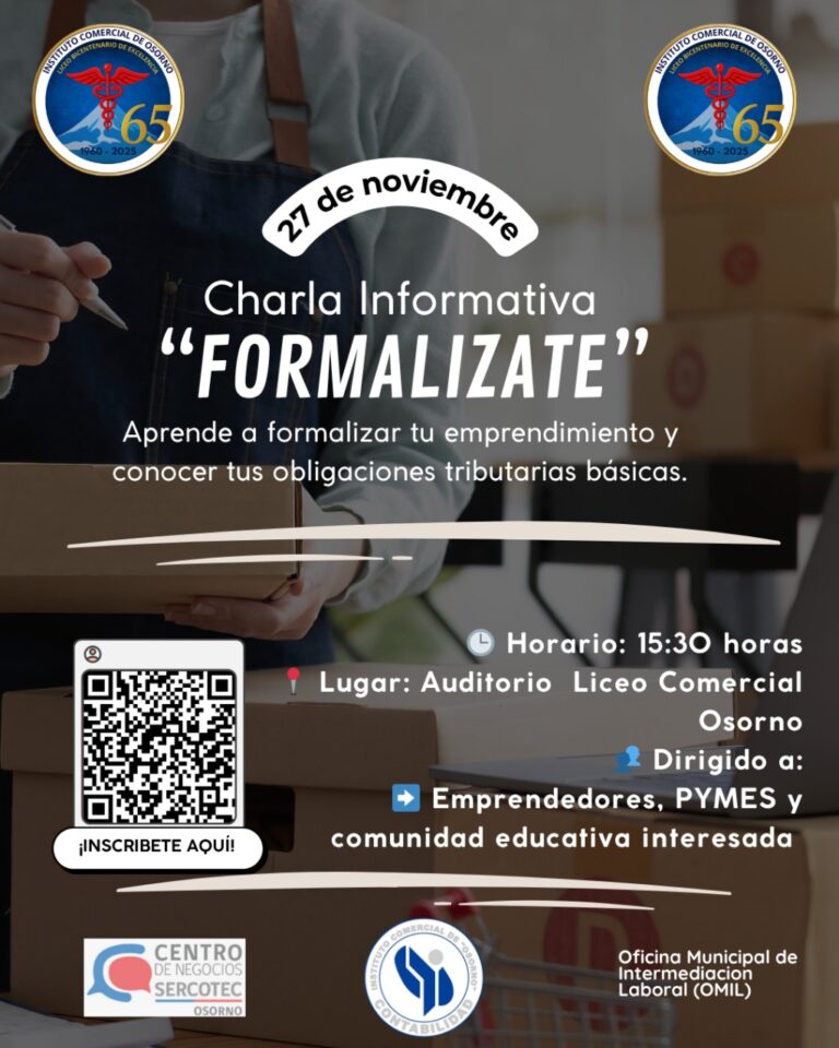Instituto Comercial invita a charla gratuita “Formalízate” para emprendedores y comunidad osornina