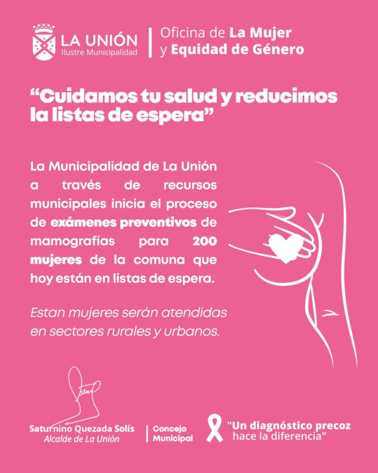 Municipalidad de La Unión inicia operativo para reducir lista de espera de exámenes preventivos de cáncer de mama.