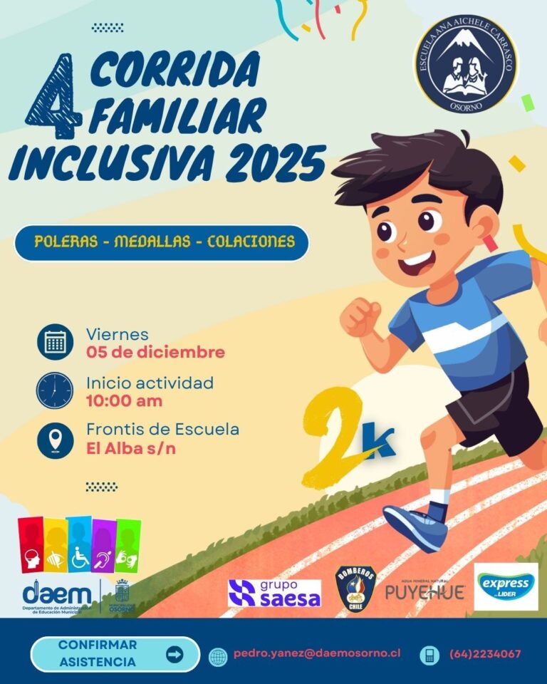 Escuela Ana Aichele realizará su 4ª Corrida Familiar Inclusiva este viernes en Osorno