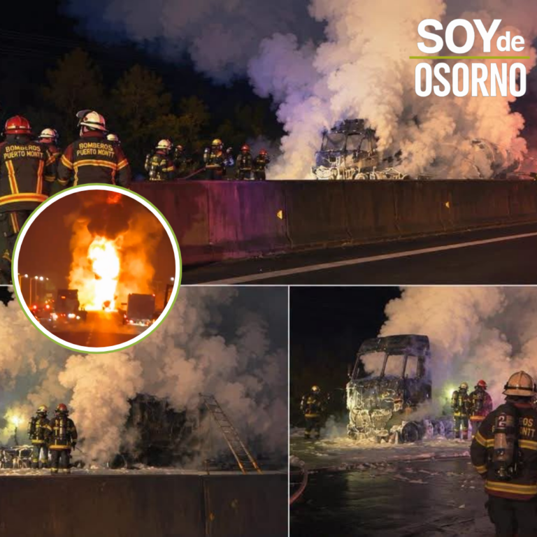 Violento incendio de camión con combustible movilizó a Bomberos en la Ruta 5 Sur